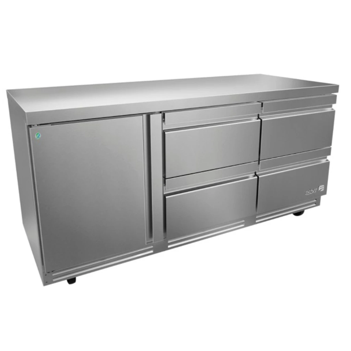 Mesa Refrigerada Bajo Mostrador Premium 1 Puerta 4 Cajones Acero Inox 25.4 Pies Asber AUTR-72-D4 P HC