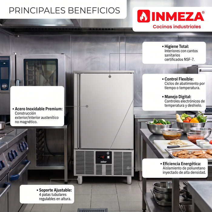 Abatidor Temperatura 10 Guías Refrigeración 50 kg/ciclo Congelación 30 Kg/ciclo Asber BBC-10