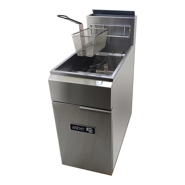 Freidora A Gas 1 Tina 3 Quemadores Acero Inoxidable Asber AEF-4050-S-E