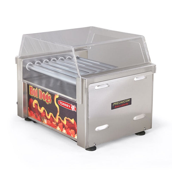 Hotdoguera 7 Rodillos Asadores y Cajon Baño Maria 12 Salchichas Torrey HD12