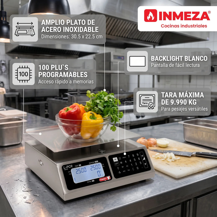 Báscula Digital Memorias de Precios, Funcion de Caja Regitradora, Conexión USB, Acero Inox 40kg Torrey LPCR40-N-USB