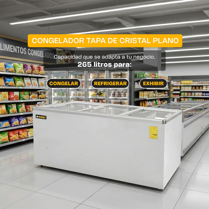 Congelador Tapa de Cristal Plano 12 Pies Rhino CONGECRI-12P