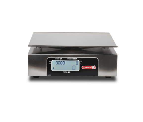Bascula Digital con Impresión de Tickets, Función de Caja Registradora, Acero Inox 40kg Torrey PCR40-TK
