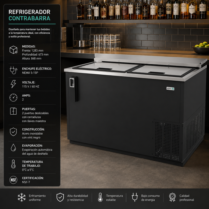 Botellero Refrigerado Vinil Negro 2 Puertas 14.4 Pies Asber ADBC-50 HC