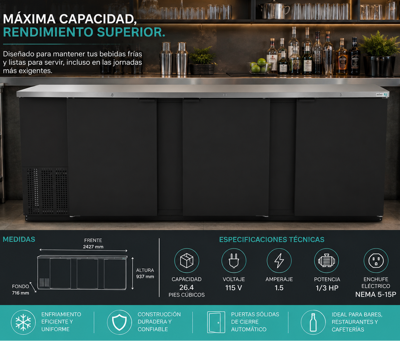 Refrigerador Contrabarra Vinil Negro 3 Puertas 34.4 Pies Asber ABBC-94 HC