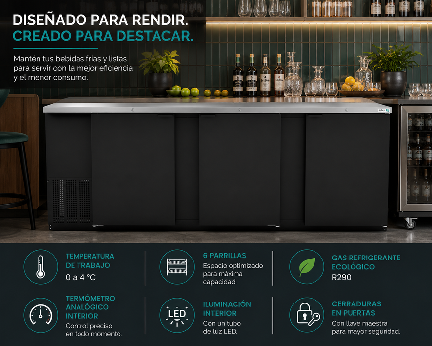 Refrigerador Contrabarra Vinil Negro 3 Puertas 34.4 Pies Asber ABBC-94 HC