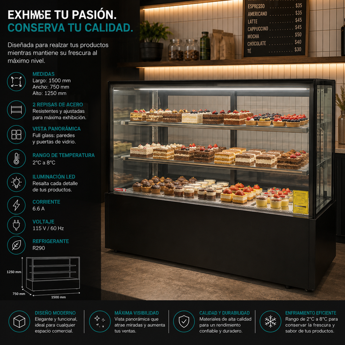 Vitrina Refrigerada Full Glass Recta 150cm Torrey VFG-150R2