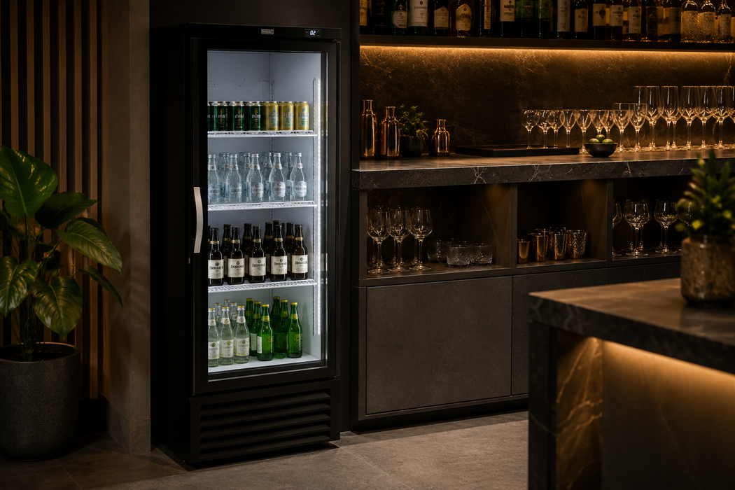 Refrigerador Vertical Vinil Negro 1 Puerta Cristal 17 Pies Asber ARM-17 HC