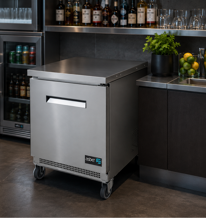 Mesa Refrigerada Bajo Mostrador 1 Puerta Acero Inox 6.9 Pies Asber AUTR-27 HC
