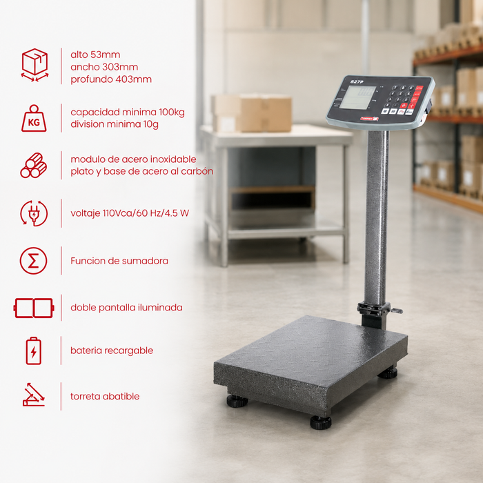 Báscula de Recibo, con Plato Anti-derrapante, Doble Pantalla, Batería Recargable 100 kg Torrey DFABRPP1003