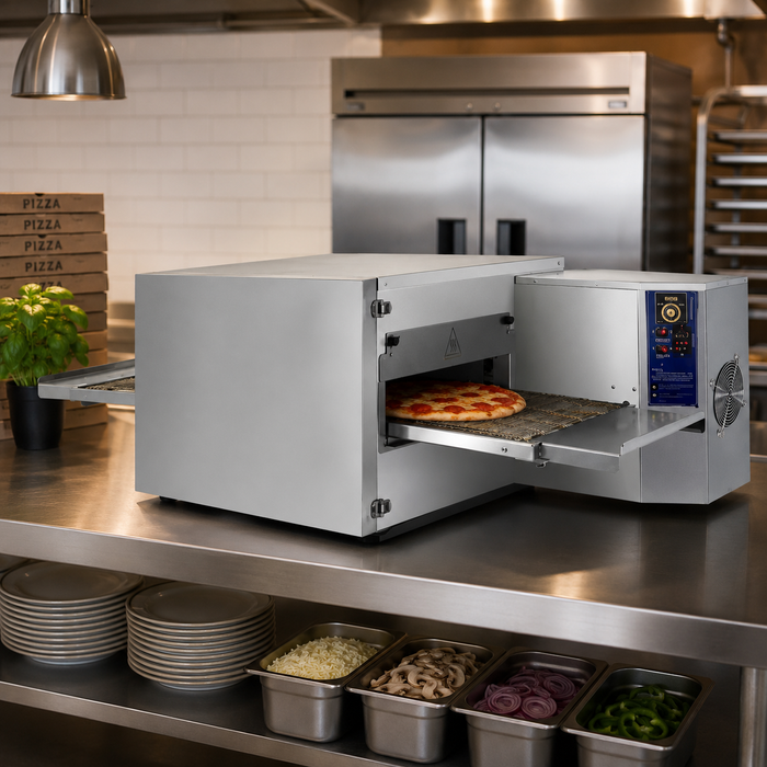 Horno De Pizzas a Gas de Banda con Entrada ce 54cm (Tipo Impingement) Aire Caliente Migsa HIPG-18