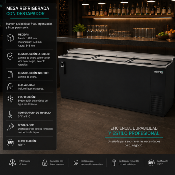 Botellero Refrigerado Vinil Negro 3 Puertas 25.7 Pies Asber ADBC-80 HC