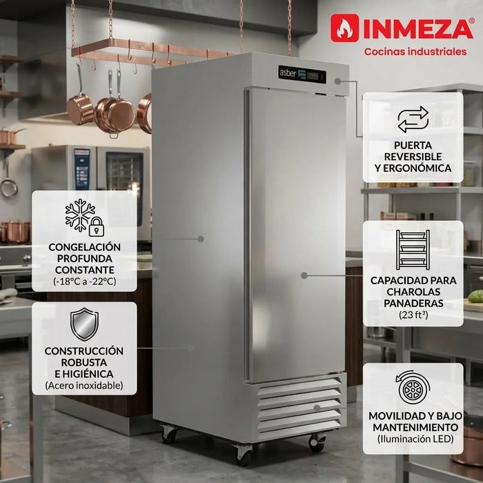 Congelador Vertical 1 Puerta Acero Inox 23 Pies 220V Asber ARF-23-H HC 220V
