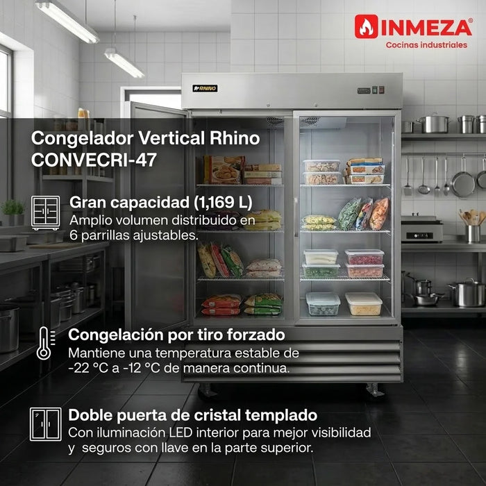 Congelador Vertical Acero Inox Puerta de Cristal 41 Pies Rhino CONVECRI-47