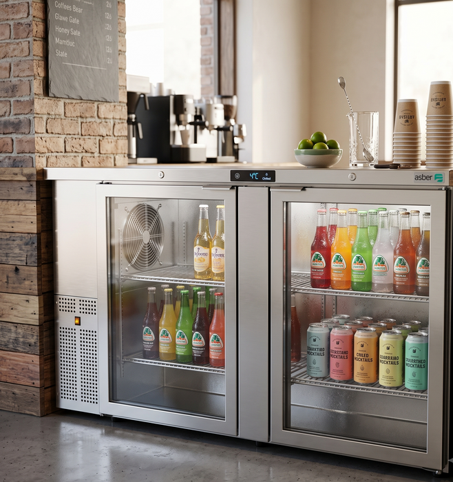Refrigerador Contrabarra Acero Inox 2 Puertas Cristal 15.3 Pies Asber ABBC-24-60-SG HC