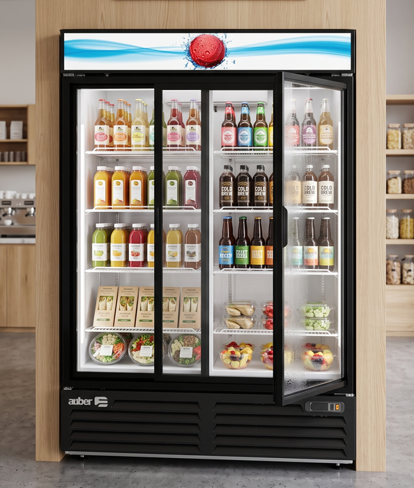 Refrigerador Vertical Vinil Negro 2 Puertas Cristal Deslizables 47 Pies Asber ARMD-47-SD HC