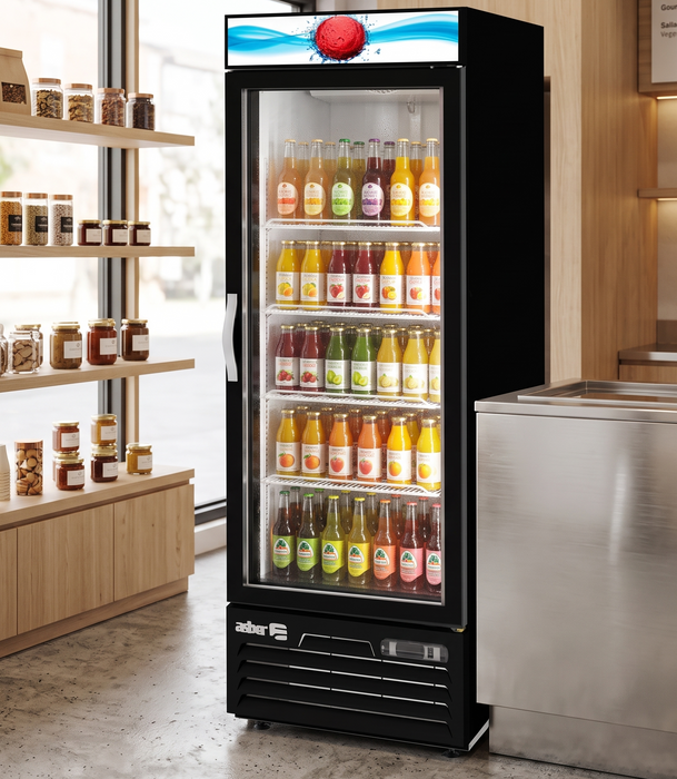Refrigerador Vertical Vinil Negro 1 Puerta Cristal 23 Pies Asber ARMD-23 HC