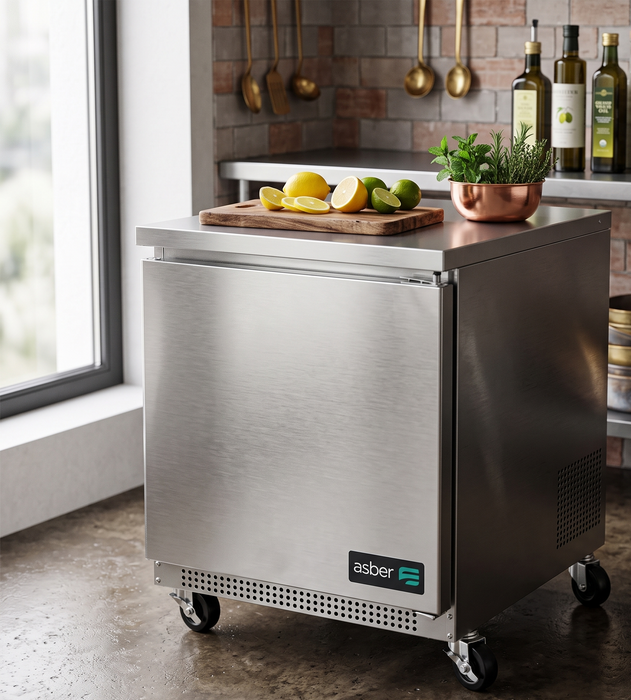 Mesa Congelador Bajo Barra 1 Puerta Acero Inox 6.9 Pies Asber AUTF-27 HC