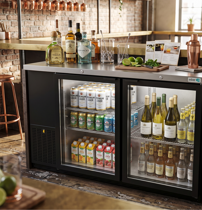 Refrigerador Contrabarra Vinil Negro 2 Puertas Cristal 23.3 Pies Asber ABBC-68G HC