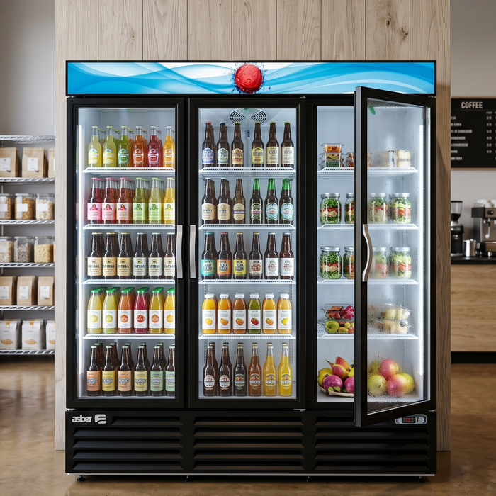Refrigerador Vertical Vinil Negro 3 Puertas Cristal 72 Pies Asber ARMD-72 HC