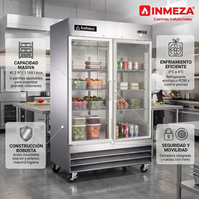 Refrigerador 2 Puertas De Cristal 41 Pies Icehaus RV-2PC-SS-01