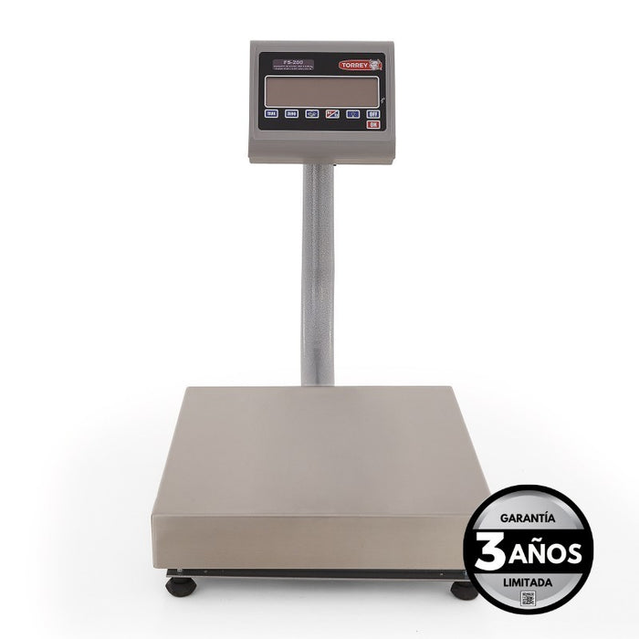 Bascula Recibo Movil Para Mostrador Uso Rudo, Pesa Kilos y Libras 200Kg Acero Inox Torrey FS200-AI