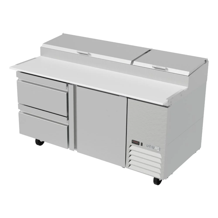 Mesa Refrigerada Para Pizzas Premium 2 Puertas 2 Cajones Acero Inox 20.8 Pies Asber APTP-67-D2 P HC