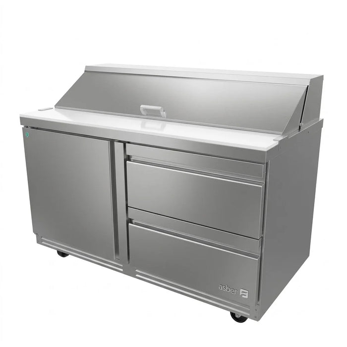 Mesa Refrigerada Para Preparación Ensaladas Premium 1 Puerta 2 Cajones Acero Inox 16.7 Pies Asber APTS-48-12-D2 P HC