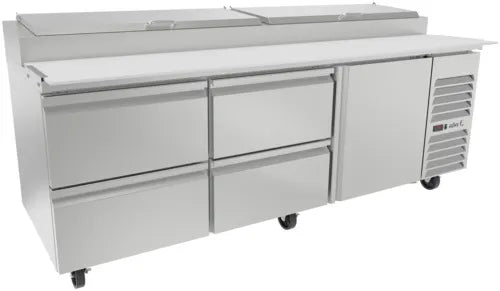 Mesa Refrigerada Para Pizzas Premium 1 Puerta 4 Cajones Acero Inox 30.2 Pies Asber APTP-93-D4 P HC