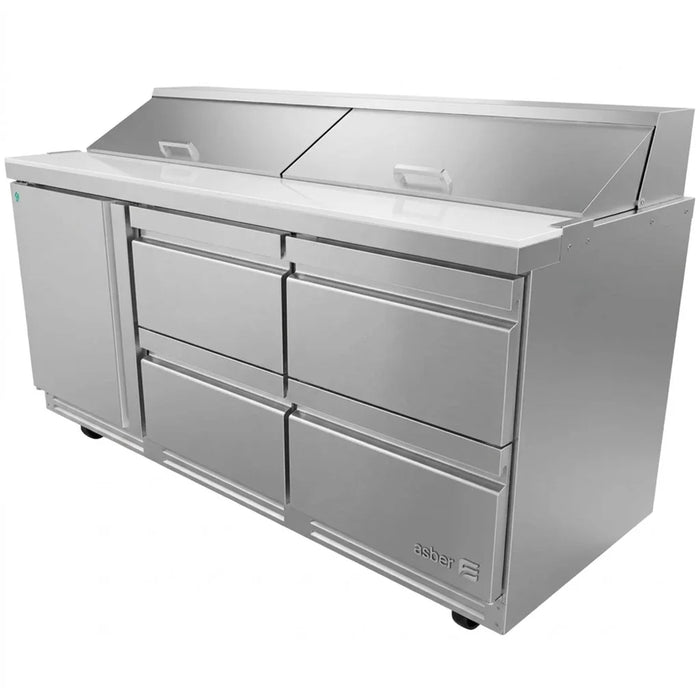 Mesa Refrigerada Para Preparación Ensaladas Premium 1 Puerta 4 Cajones Acero Inox 25.4 Pies Asber APTS-72-18-D4 P HC