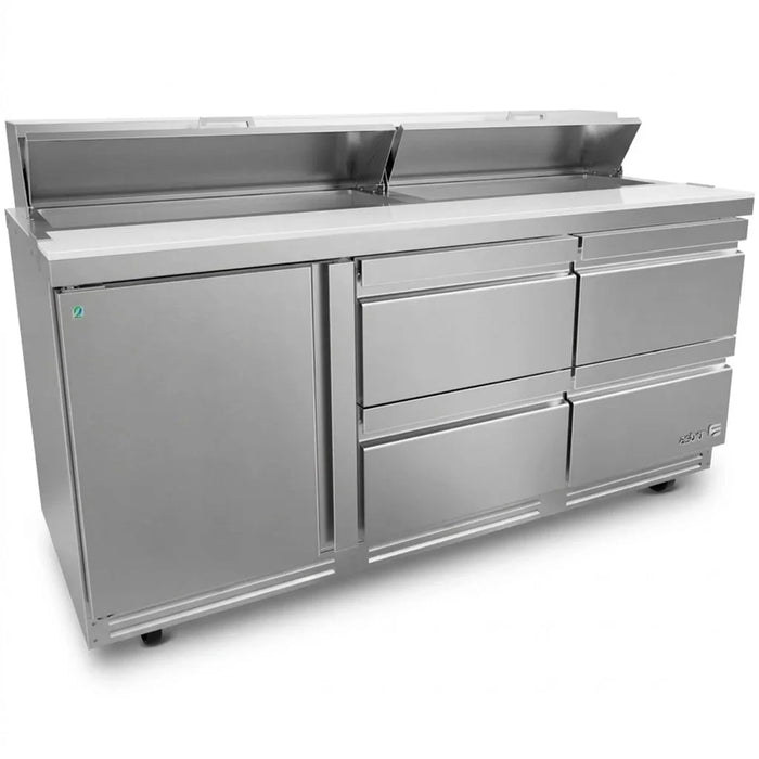 Mesa Refrigerada Para Preparación Ensaladas Premium 1 Puerta 4 Cajones Acero Inox 25.4 Pies Asber APTS-72-18-D4 P HC
