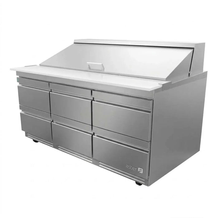 Mesa Refrigerada Para Preparación Ensaladas Premium 6 Cajones Acero Inox 25.4 Pies Asber APTS-72-18-D6 P HC
