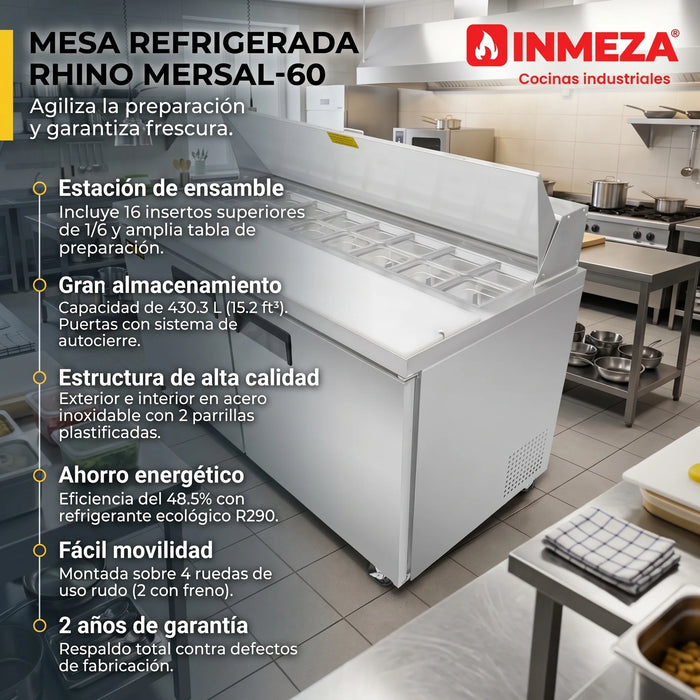 Mesa Refrigerada de Preparación 15.2 Pies Rhino MERSAL-60
