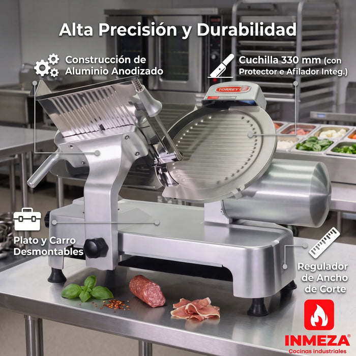 Rebanadora Carnes Transmisión Engranes Cuchilla 33cm 1/2HP Torrey RMS-330DC