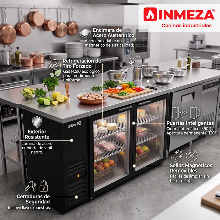 Refrigerador Contrabarra Vinil Negro 2 Puertas Cristal Deslizables 15.3 Pies Asber ABBC-24-60-G SD HC