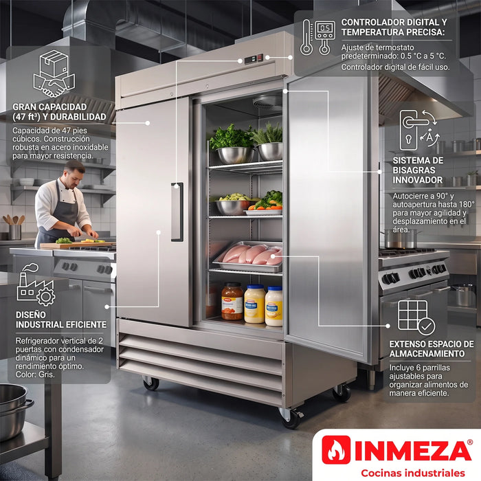 Refrigerador Vertical 2 Puertas Solida Acero Inox 47 Pies Torrey RVSA-47UI
