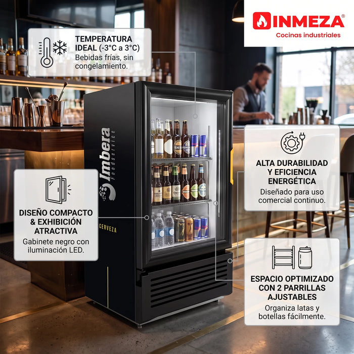 Refrigerador Vertical Negro Cervecero 1 Puerta Cristal Luz Led 4 Pies (1029910) Imbera CCV72