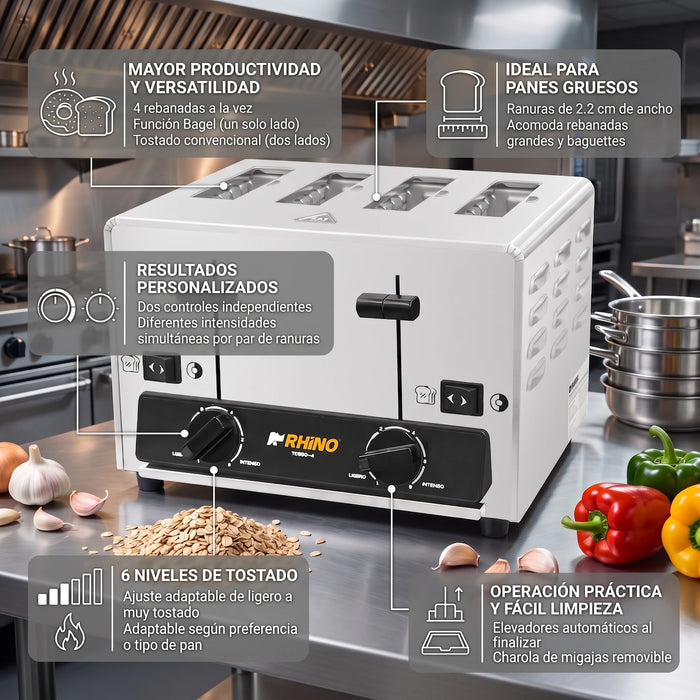 Tostador Comercial de Pan 4 Rebanadas Rhino TOSCO-4