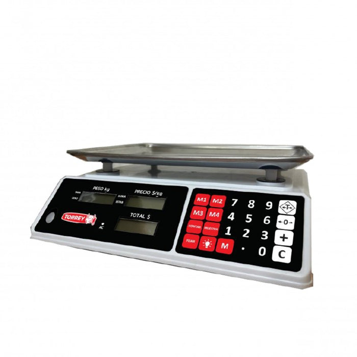 Báscula Digital, Memoria de Precios, Función de Caja Registradora - Contadora, Pantalla Doble Vista 30kg Torrey SXE40-LC
