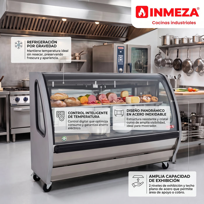 Vitrina Exhibidora Panorámica Vidrio Curvo Acero Inox 191cm Torrey TEM200AI
