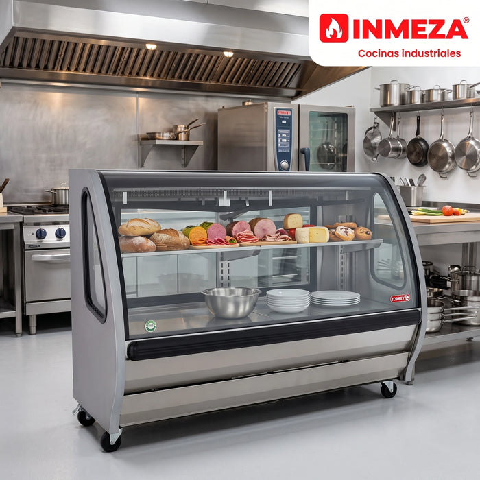 Vitrina Exhibidora Panorámica Vidrio Curvo Acero Inox 191cm Torrey TEM200AI