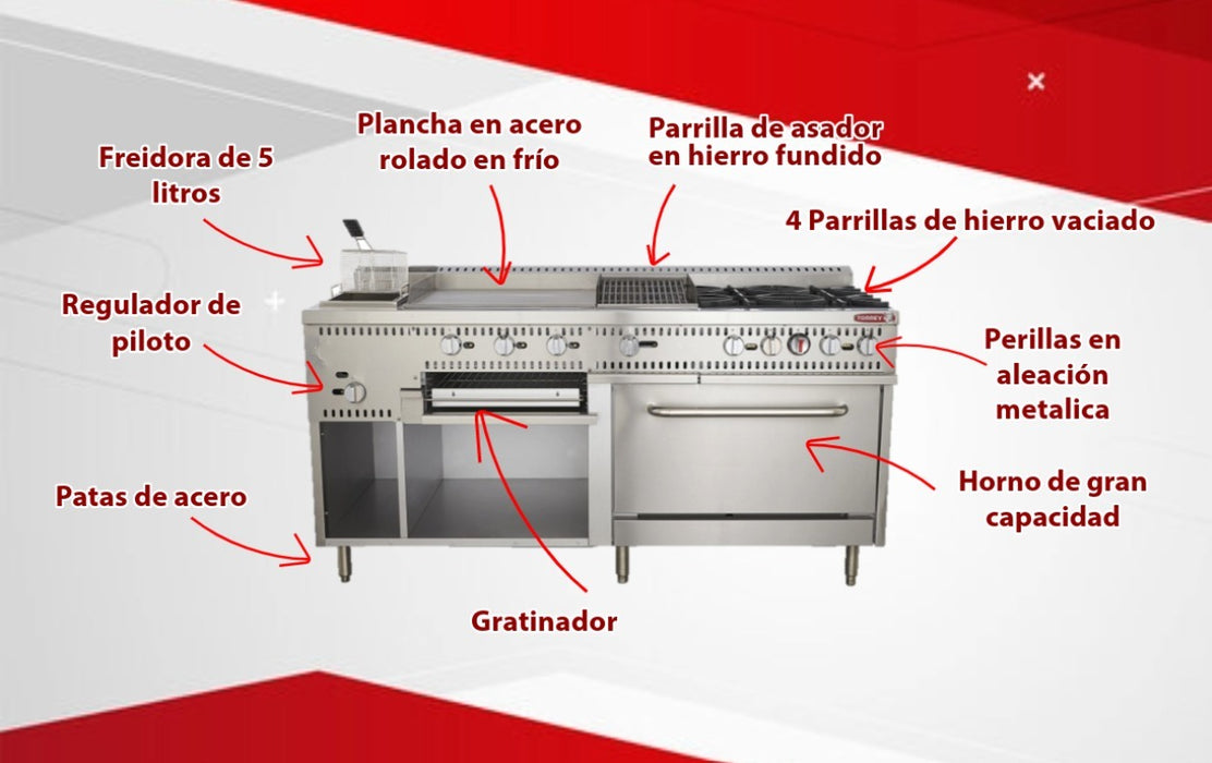 Estufa Gas Mixta 6 Estaciones en 1 Torrey EST-MA6G