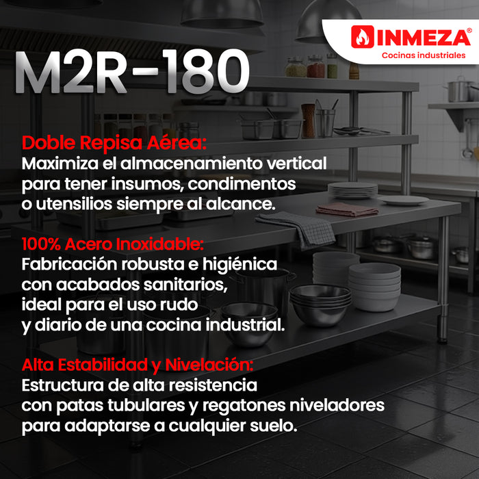 Mesa Tipo Isla Doble Repisa INMEZA FACTORY M2R-180