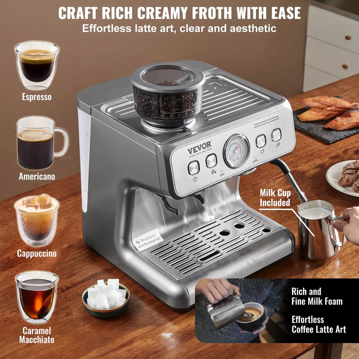 Cafetera Expreso Semiautomática con Molino 2.8L VEVOR CM5020B-UL